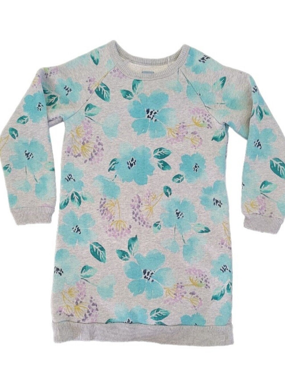 BABY GAP Floral Sweatshirt Dress Size 5Y Pastel Aqua Blue